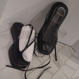 Black Suede Lace-Up Square-Toe Sandals